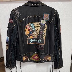 Double D Ranch Black Leather Jacket with Colorful Embroidery